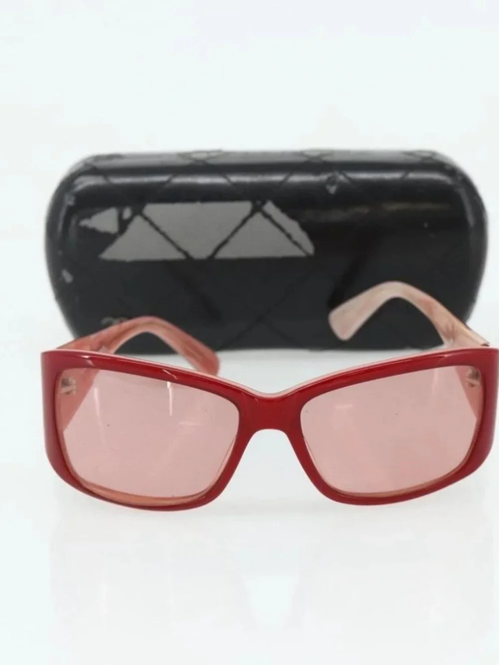 CHANEL Sunglasses plastic Red CC Auth 179323A
